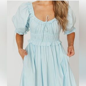 Worth Collective Crissy Ruched Midi Dress in Baby blue